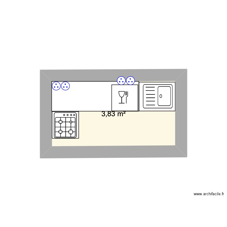 Peille cuisine. Plan de 1 pièce et 4 m2