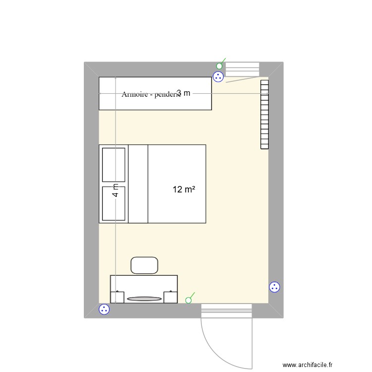 Chambre Alice. Plan de 1 pièce et 12 m2