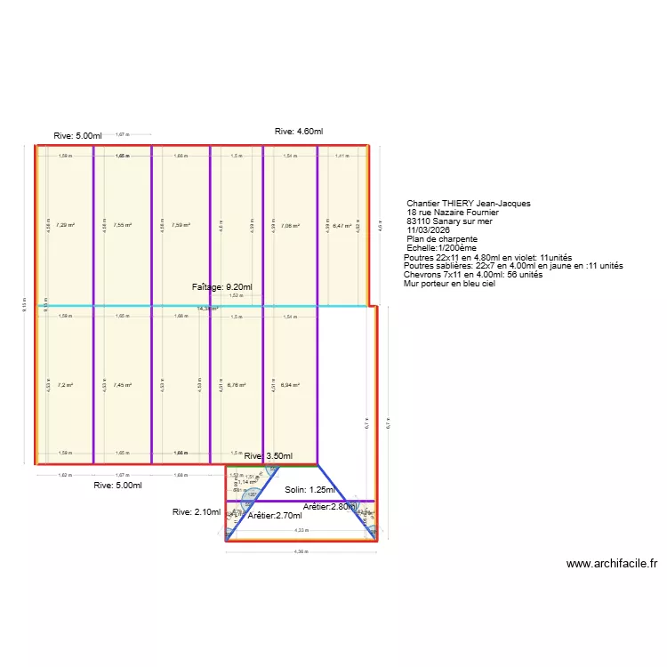 Plan THIERY charpente. Plan de 13  et 81 m²