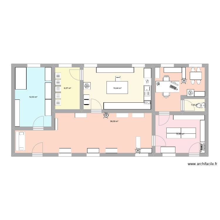 Réaménagmenent. Plan de 6 pièces et 86 m2