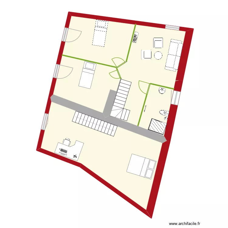Mey 1er etage plaquiste. Plan de 2 pièces et 93 m²
