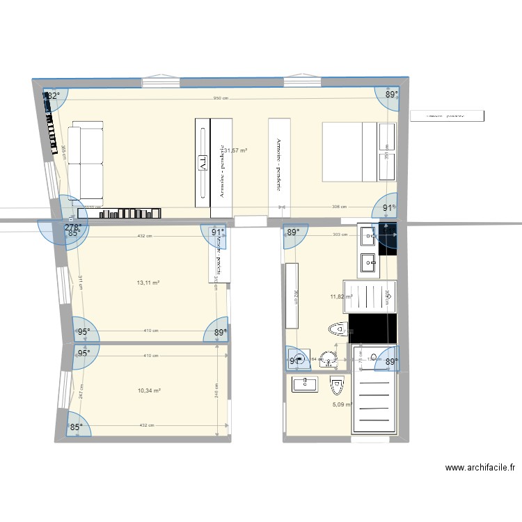 Appartement 1. Plan de 5 pièces et 72 m2
