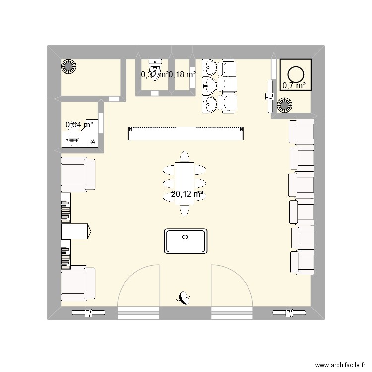 salon. Plan de 5 pièces et 22 m2
