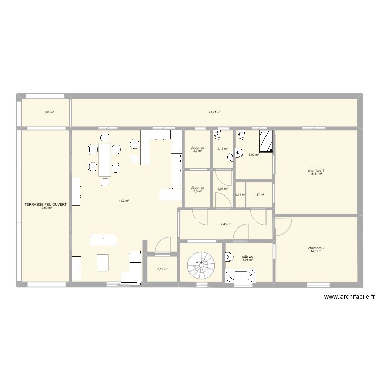 1ER ETAGE COMBLES. Plan de 16 pièces et 154 m2