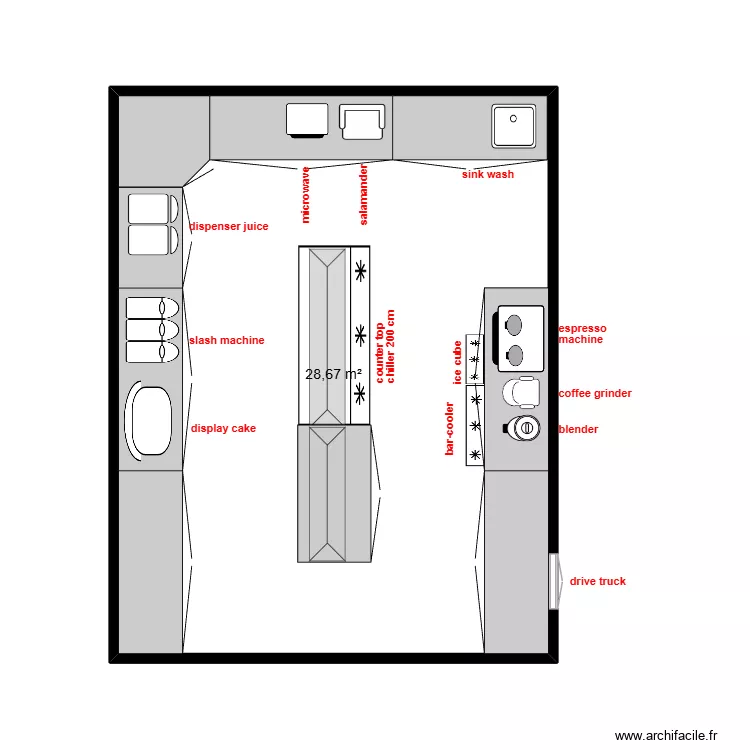 87 cafe sohar. Plan de 1  et 29 m²