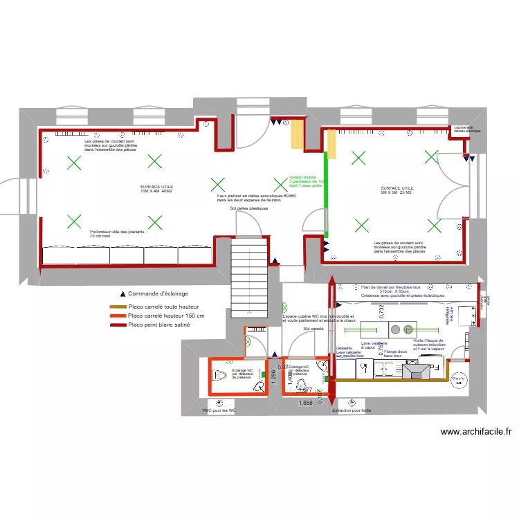 plan cuisine. Plan de 3  et 5 m²