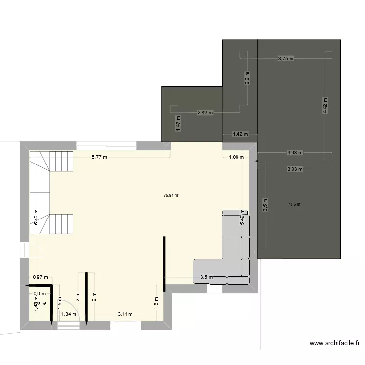 Projet extension. Plan de 4 pièces et 146 m²