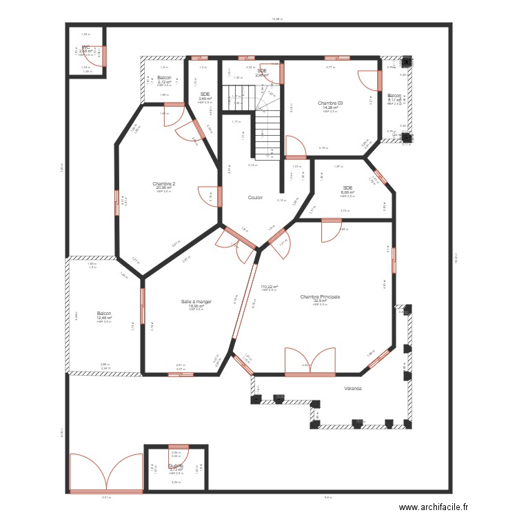 Plateaux R1. Plan de 23 pièces et 262 m2