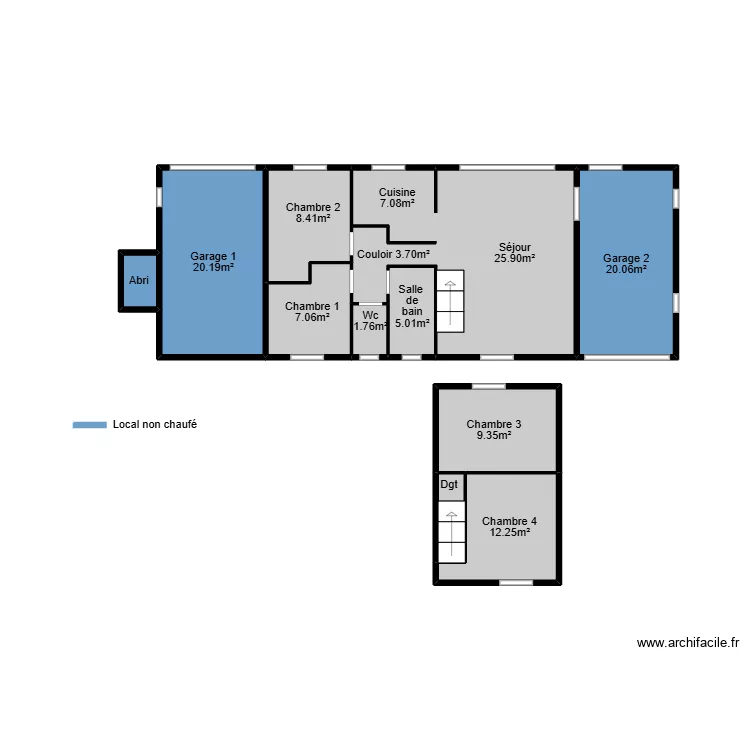 Dorbeau lile dyeu Mesurage. Plan de 11  et 21 m²