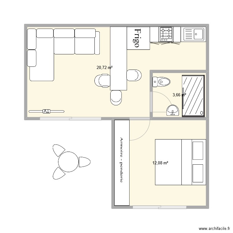 Maison 1 chambre. Plan de 3 pièces et 36 m2