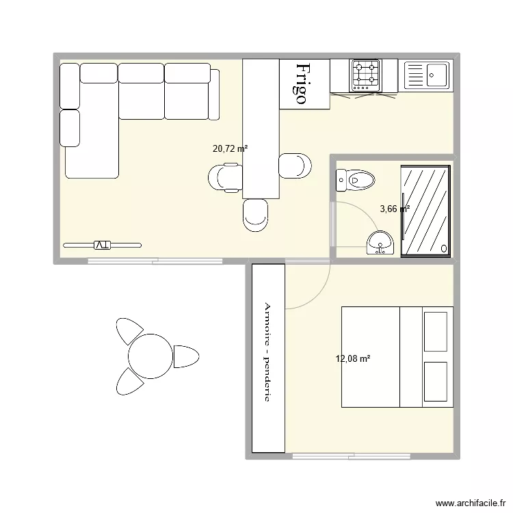 Maison 1 chambre. Plan de 