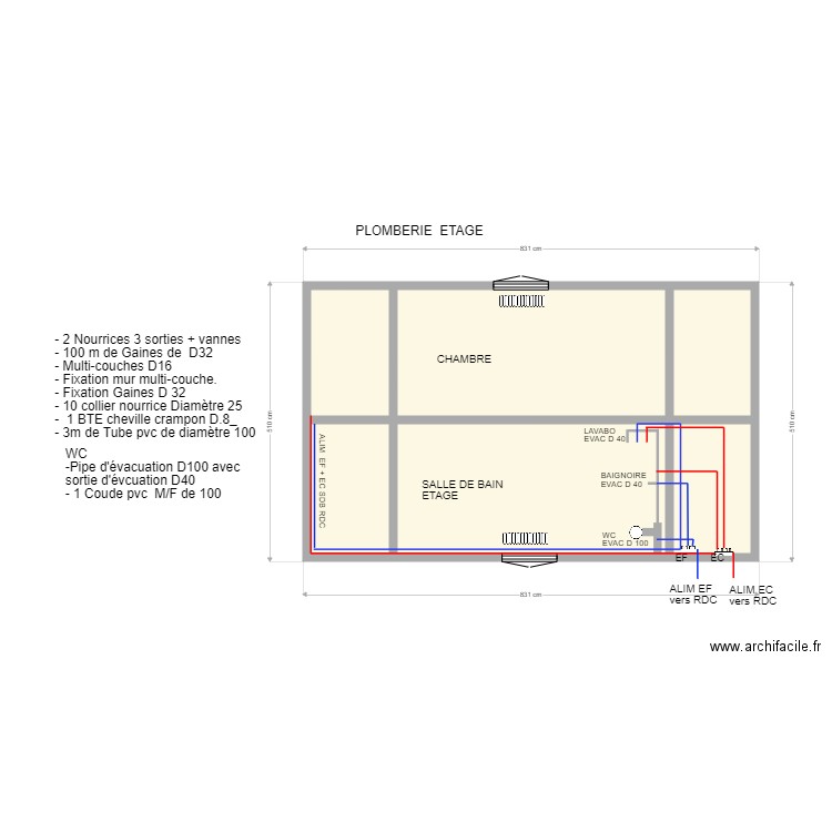 OPOUYA PLOMBERIE. Plan de 6 pièces et 36 m2