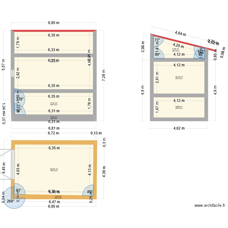 extension avec sous sol et grenier. Plan de 8 pièces et 89 m2