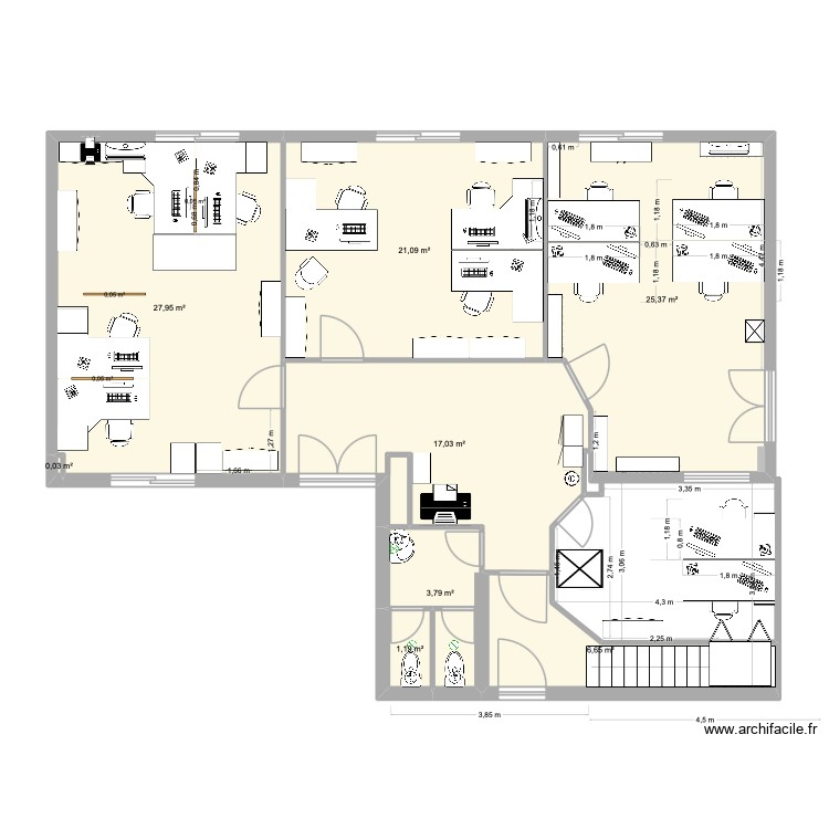 PROJET 1 - BUREAUX/WC/DEGAGEMENTS RDC. Plan de 0 pièce et 0 m2