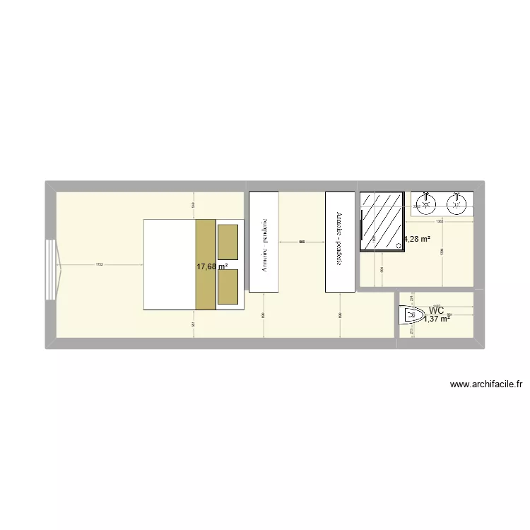 Chambre1_après. Plan de 3 et 23 m² Chambre1_après. Plan de 3 et 23 m²
