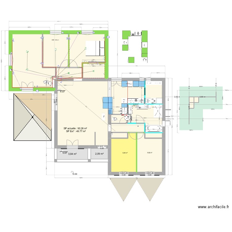 extension CE dans WC. Plan de 33 pièces et 286 m2
