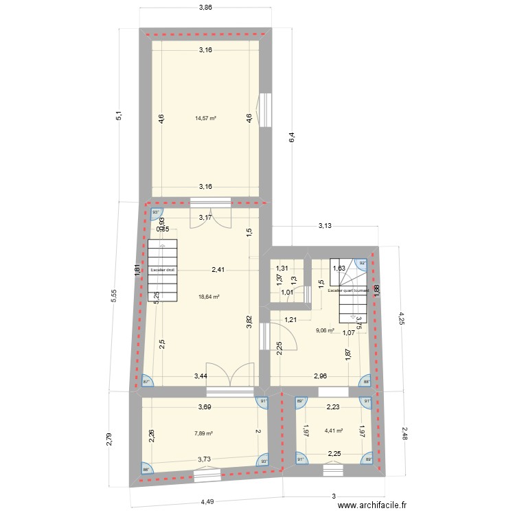plan existant. Plan de 5 pièces et 55 m2