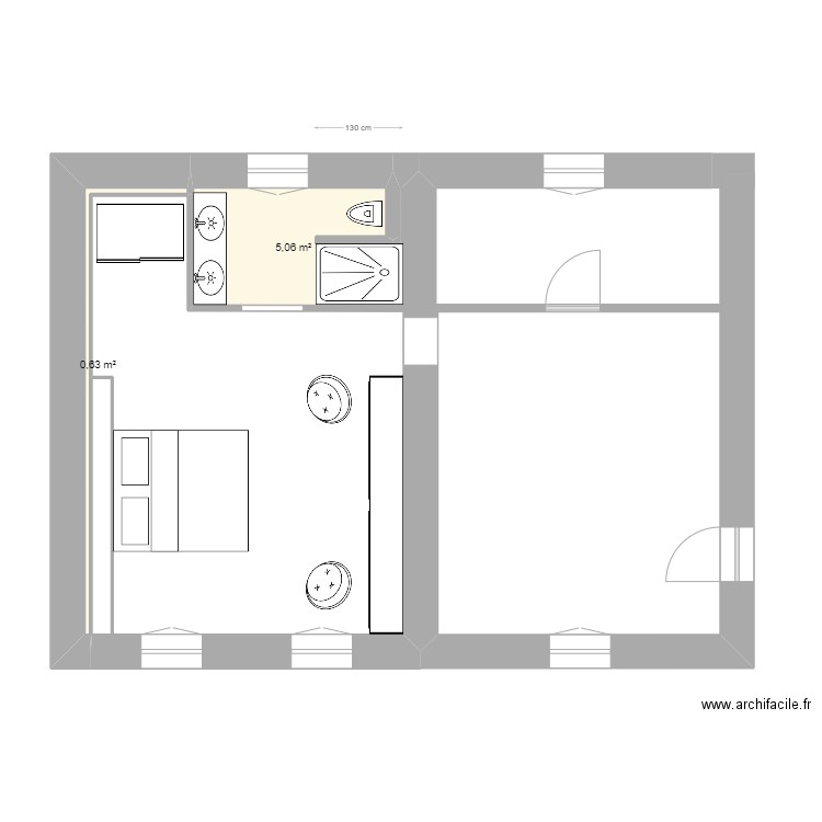 sdb marne projet 2. Plan de 2 pièces et 6 m2