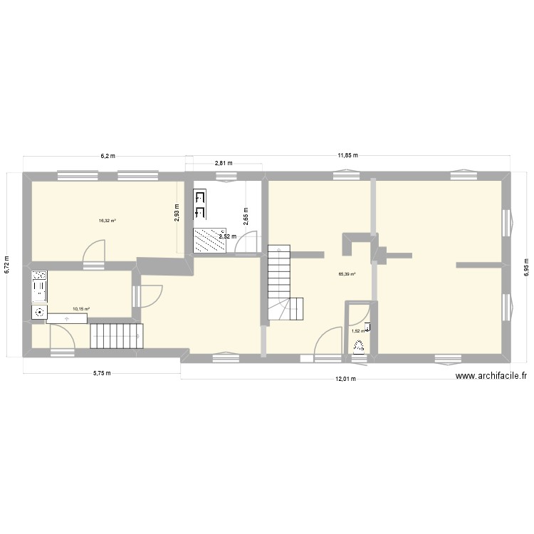 rez de chaussée après. Plan de 4 pièces et 93 m2