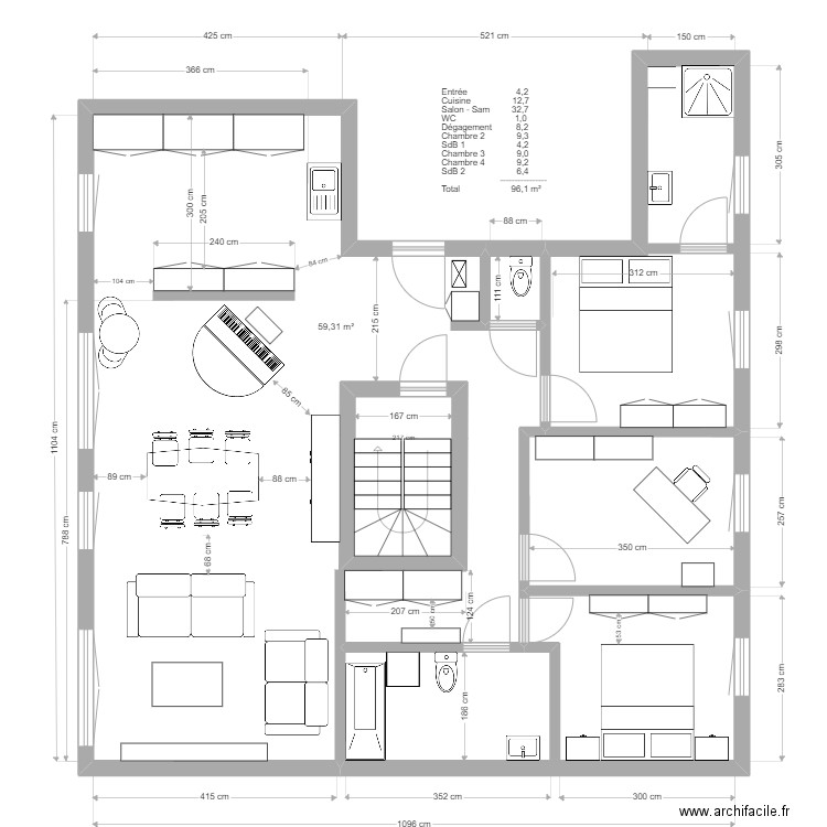 EA601 - Meudon. Plan de 6 pièces et 110 m2