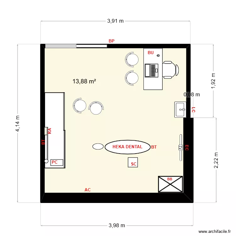 Dr Lemouzy V2. Plan de 1  et 14 m²