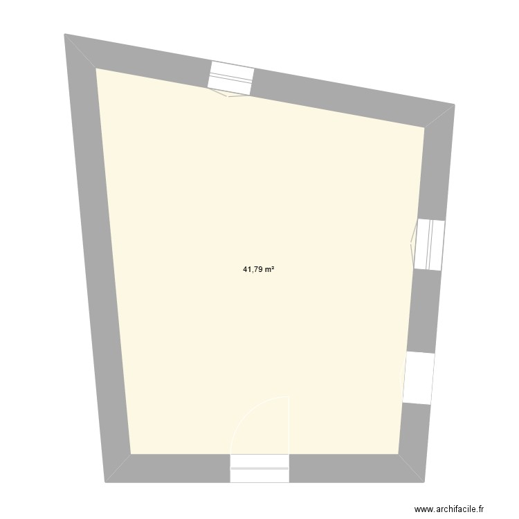 Rdc. Plan de 1 pièce et 42 m2