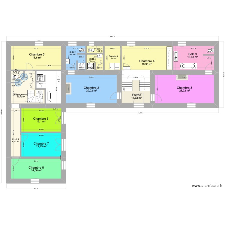 AVENIR Etage. Plan de 16 pièces et 178 m2