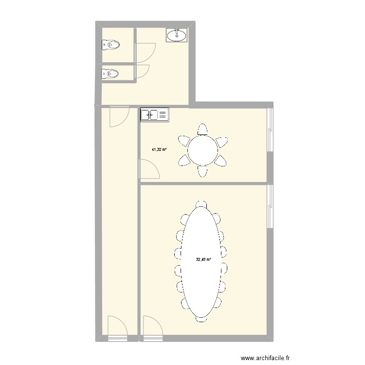 CTP environnement. Plan de 2 pièces et 74 m2