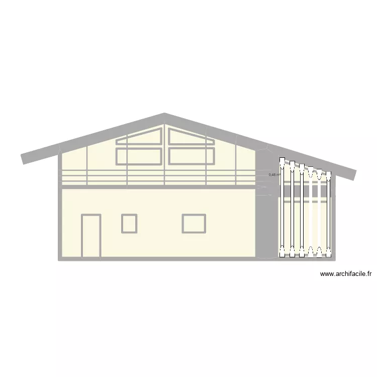 Facade projet&eacute;e post persiennes. Plan de 