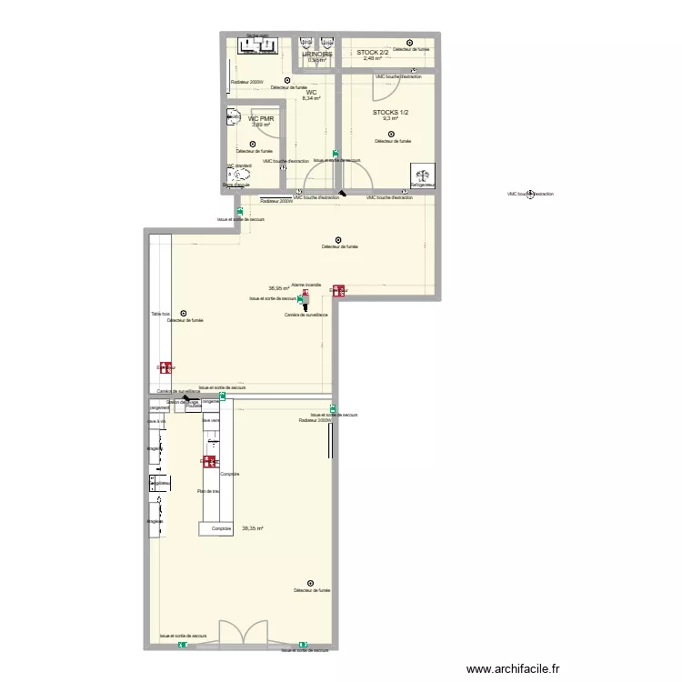 IUT - bar - notice securite. Plan de 7  et 100 m²