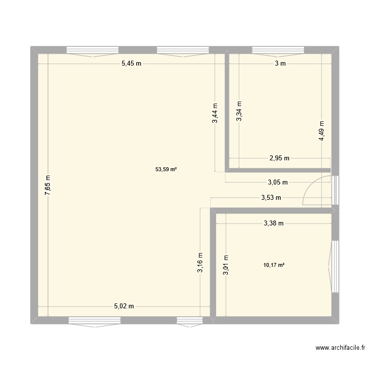 Maison Papa. Plan de 2 pièces et 64 m2