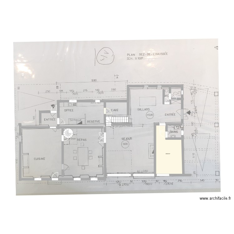 RDC Fournet. Plan de 1 pièce et 20 m2
