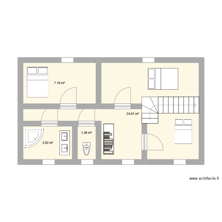 etage maison. Plan de 4 pièces et 37 m2