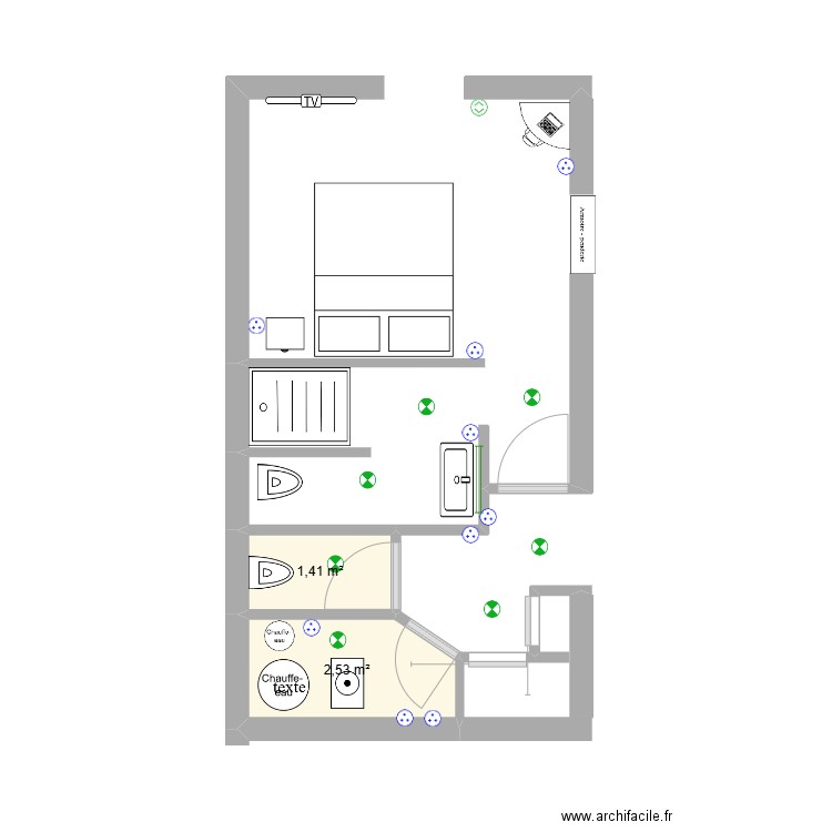 CHAMBRE D AMIS. Plan de 2 pièces et 4 m2