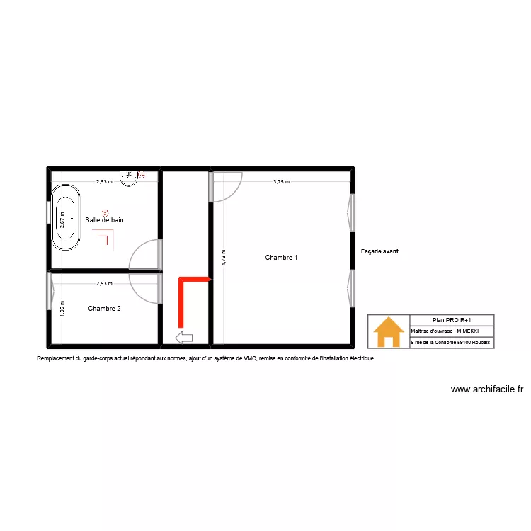 Plan PRO MEKKI FATAH R+1. Plan de 4  et 37 m²
