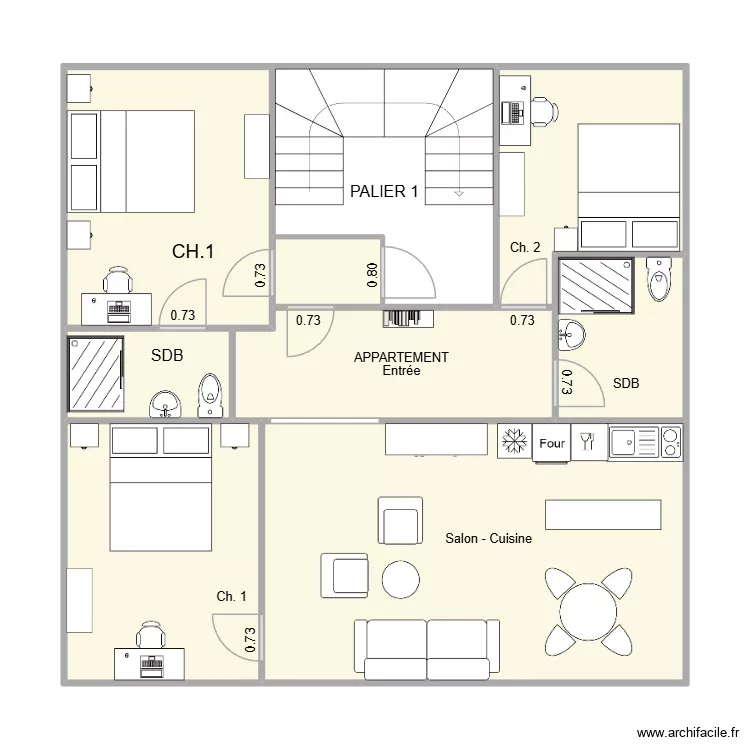 ETAGE 1 en situation. Plan de 9  et 89 m²