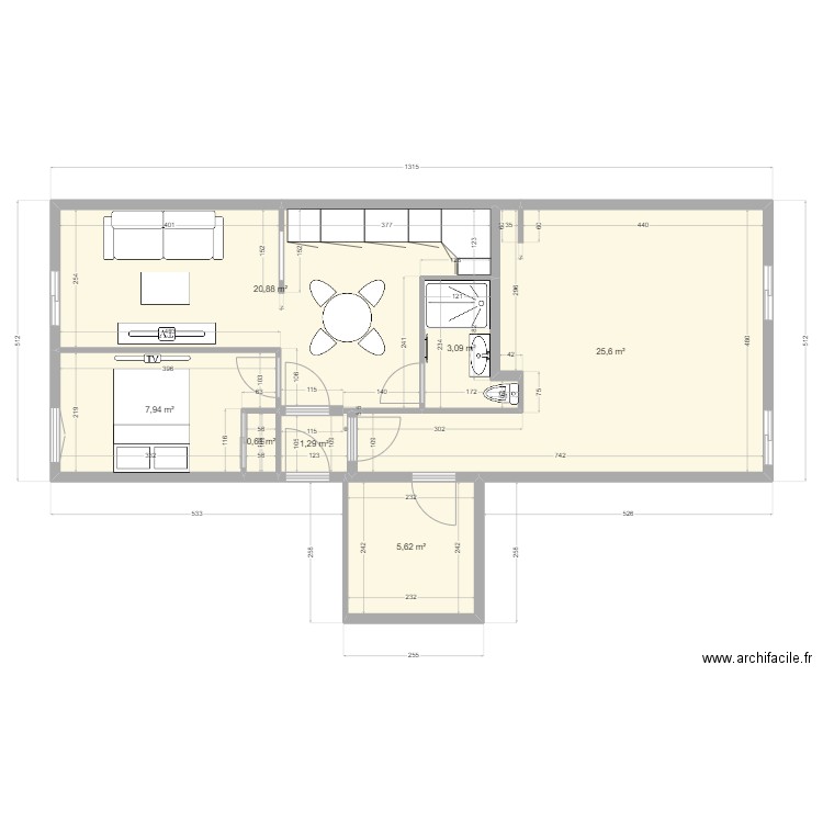 republique proposition 1. Plan de 7 pièces et 65 m2