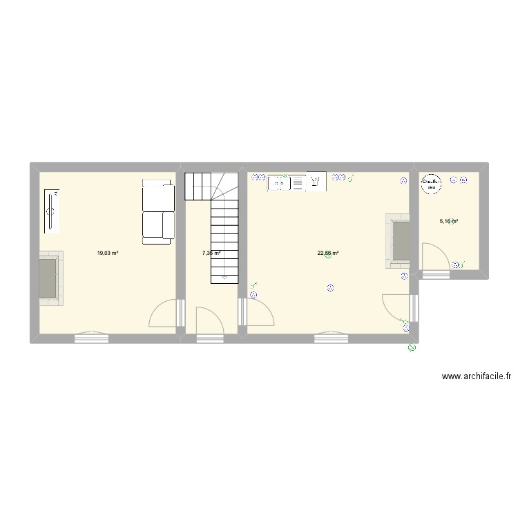 montagne. Plan de 4 pièces et 54 m2