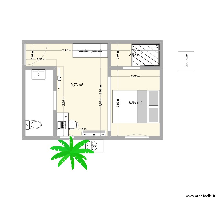 projet hikka 5. Plan de 3 pièces et 18 m2
