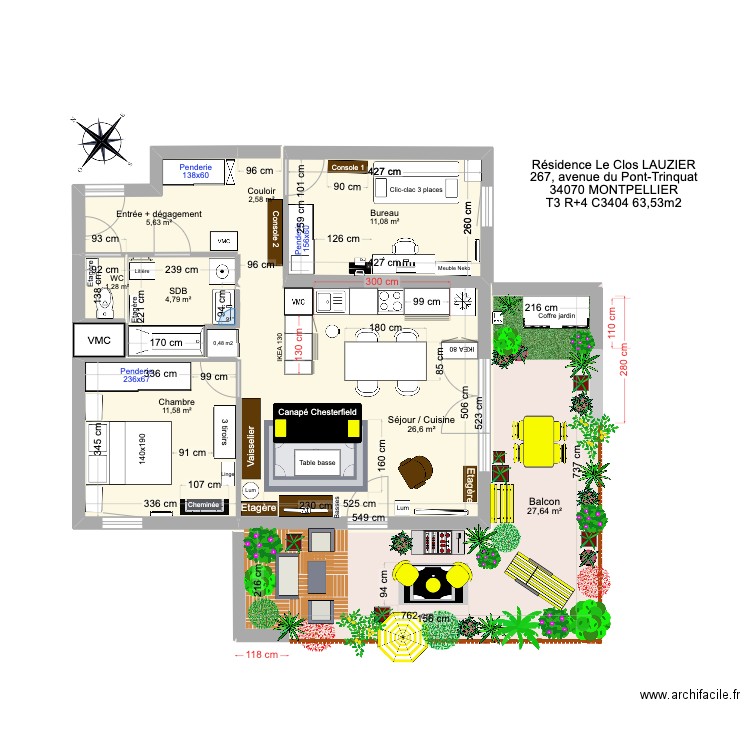 T3 C3404 _ Résidence Le Clos Lauzier 3. Plan de 8 pièces et 91 m2