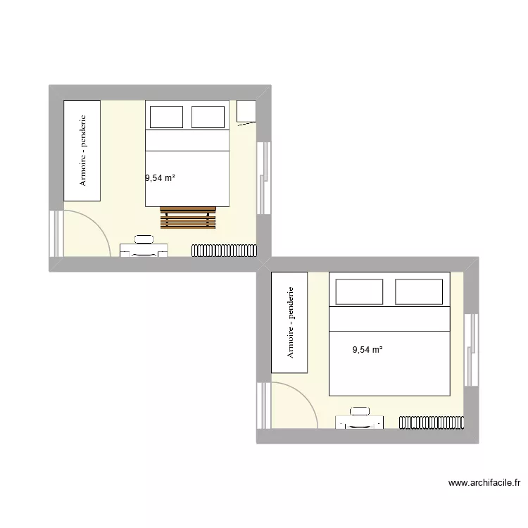 Chambre Maman. Plan de 2  et 19 m²