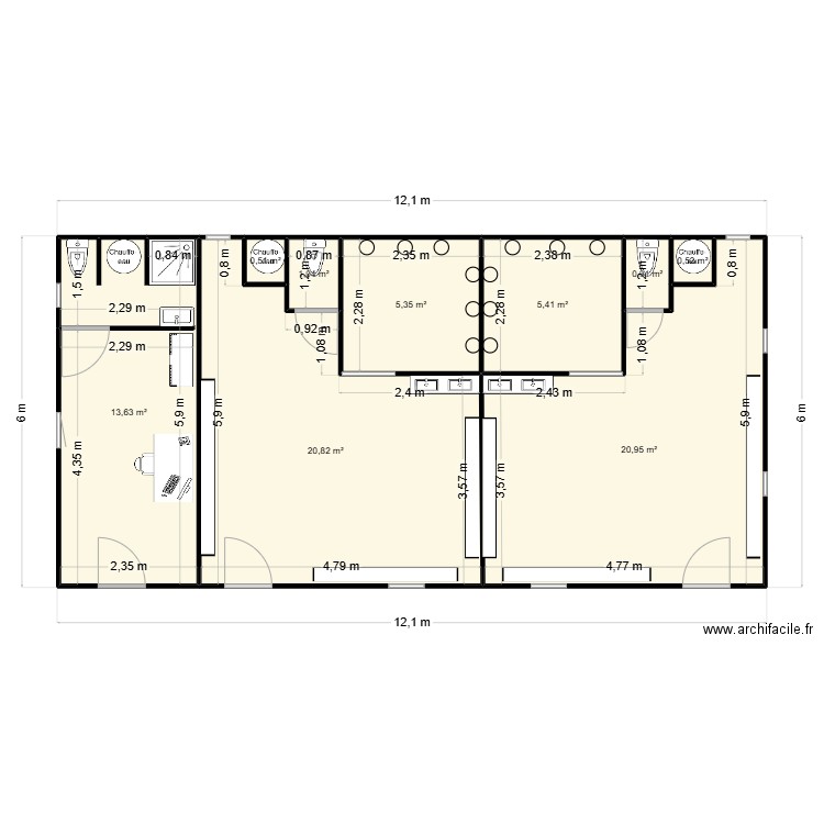 Plan vestiaires Hermine 2025 (Fouine). Plan de 9 pièces et 69 m2