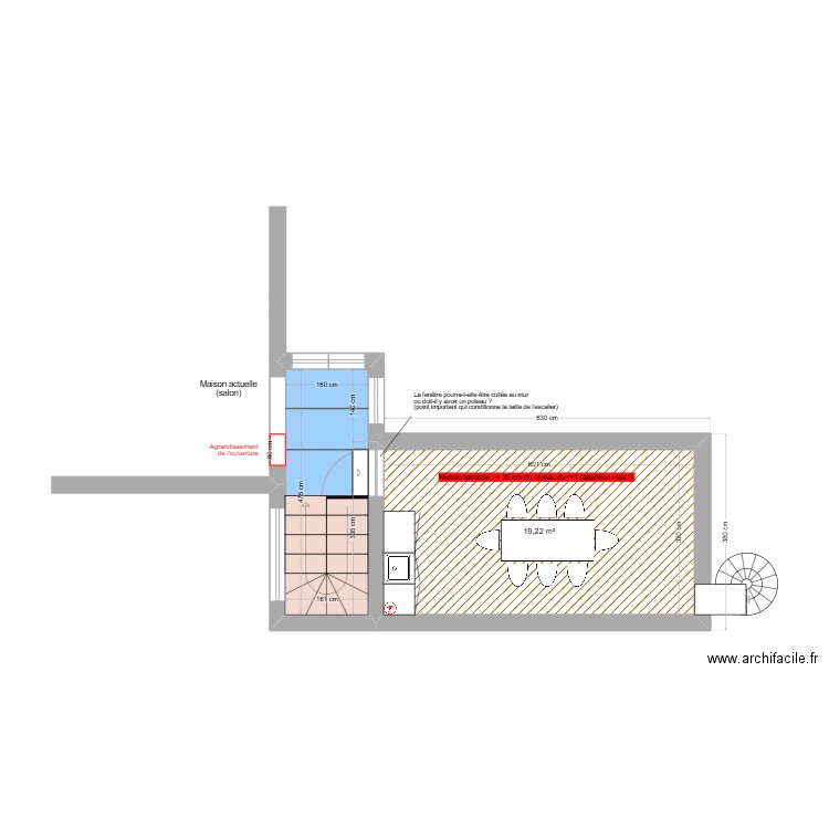 Plan niveau salon. Plan de 2 pièces et 27 m2