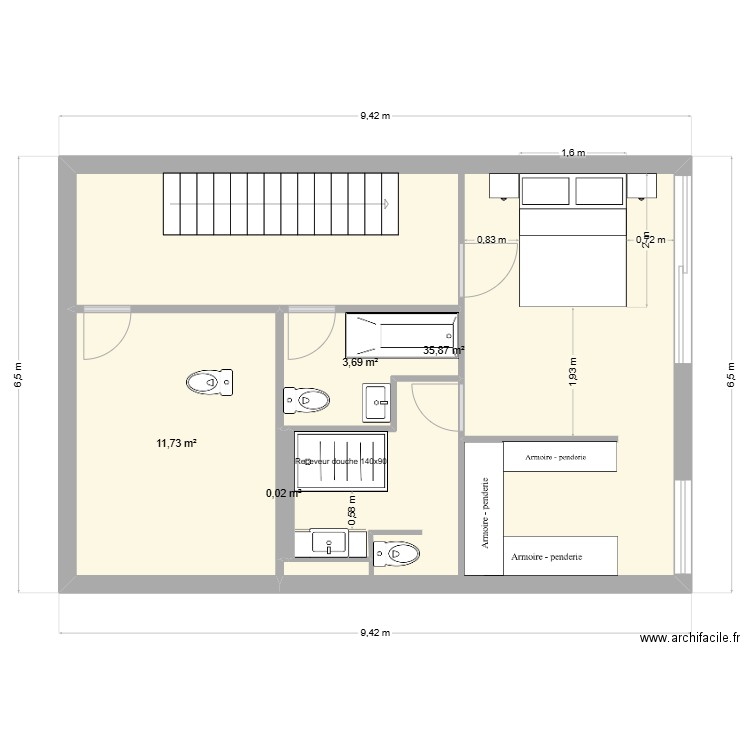 1er Claira 2 salles de bain complètes v6. Plan de 4 pièces et 51 m2
