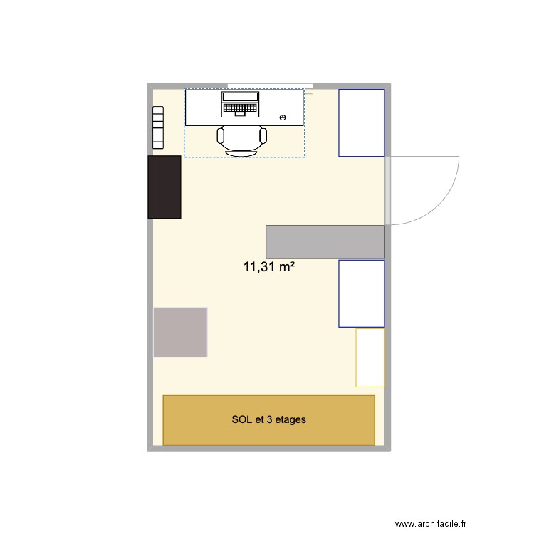 Conteneur FPR. Plan de 1 pièce et 11 m2