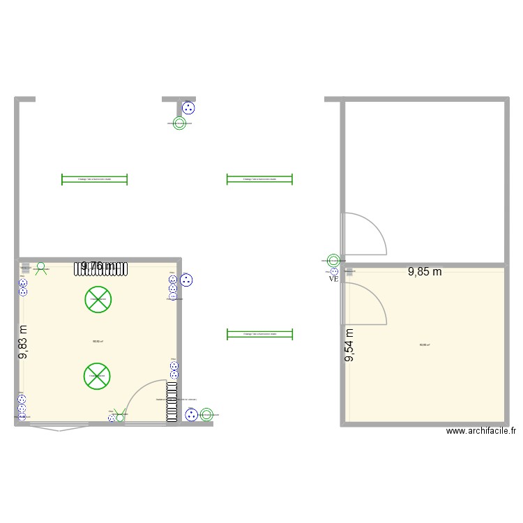 POTEVIN. Plan de 2 pièces et 190 m2