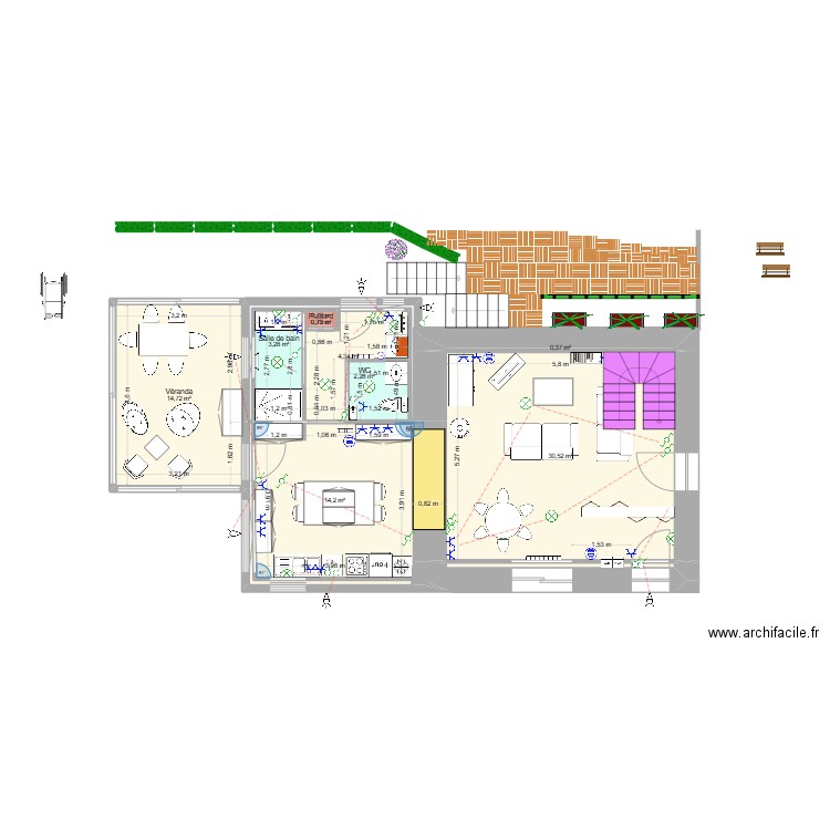 RDC-14-05-2025. Plan de 8 pièces et 71 m2