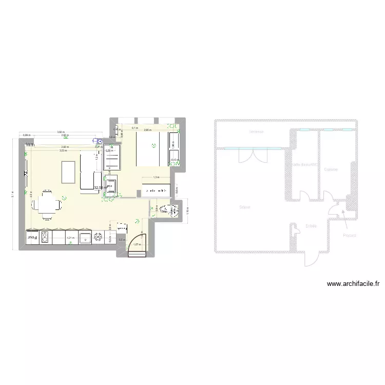 Appt JF Antibes am&eacute;nag&eacute; Valid&eacute; Avril 26. Plan de 1  et 33 m²