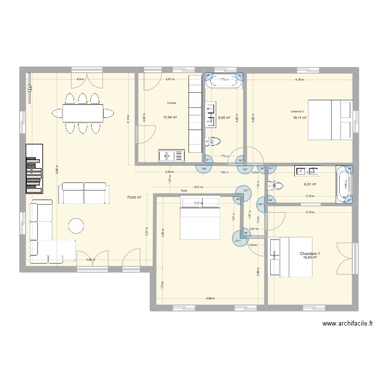 BZV3. Plan de 6 pièces et 136 m2