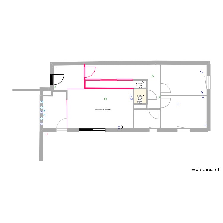 demolitions. Plan de 1 pièce et 1 m2